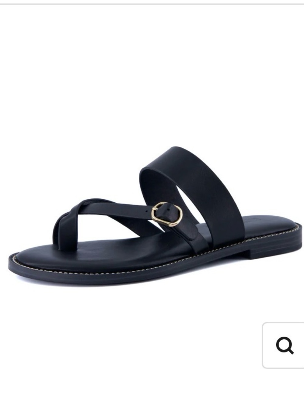 Women's Black Leather Toe-Loop Sandal with Gold Buckle